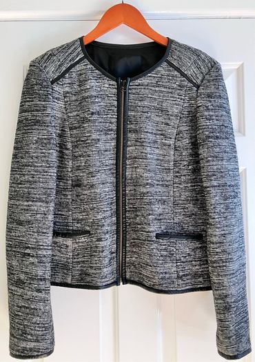 Size 14 Vintage Black Leather Trimmed Jacket by Inwear
