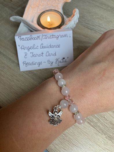 Handmade Beautiful Rose Quartz Crystal Guardian Angel bracelet