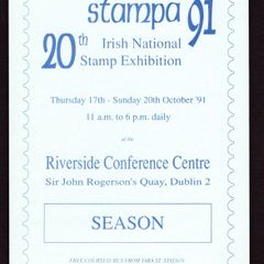 1991 Ireland Stampa Season Ticket 17-20th October 1991 at Riverside Conference Centre