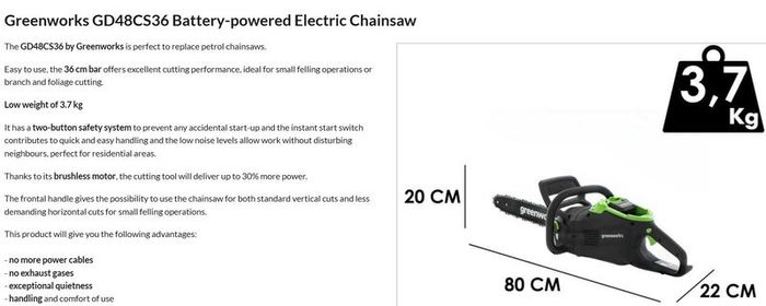 Greenworks Brushless  Chainsaw 48/24V