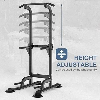 Pull Up & Dip Station Dip Stand Power Tower, Adjustable Height Home Strength Training Fitness Workout Station, Suitable for Teenagers, Women, Men