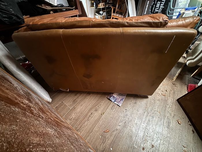 tan leather couch / sofa