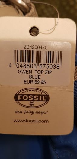 Brand New Fossil Gwen Top Zip Blue Ladies Shoulder Bag