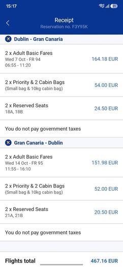 Flights Dub - Gran Canaria RETURN