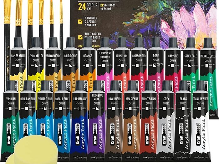 Acrylic paint Set 24 X 22ml Perfect for Canvas, Wood, Ceramic, Rock, Fabric & Crafts. Non-Toxic, Quick Dry & Vibrant Colours. Rich Pigments, Lasting Quality-Great for Beginners & Professionals (FREE POSTAGE)