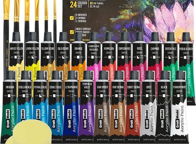 Acrylic paint Set 24 X 22ml Perfect for Canvas, Wood, Ceramic, Rock, Fabric & Crafts. Non-Toxic, Quick Dry & Vibrant Colours. Rich Pigments, Lasting Quality-Great for Beginners & Professionals (FREE POSTAGE)