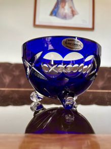 Pretty Cobalt Blue Crystal Retro Sugar or Trinket Bowl