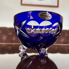 Pretty Cobalt Blue Crystal Retro Sugar or Trinket Bowl