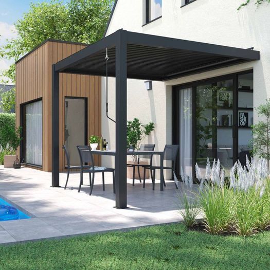 Pergolux Wall-Mounted Pergola Grey 3x3x2.5m
