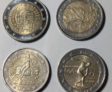 4 x Collectable 2 Euro coins.