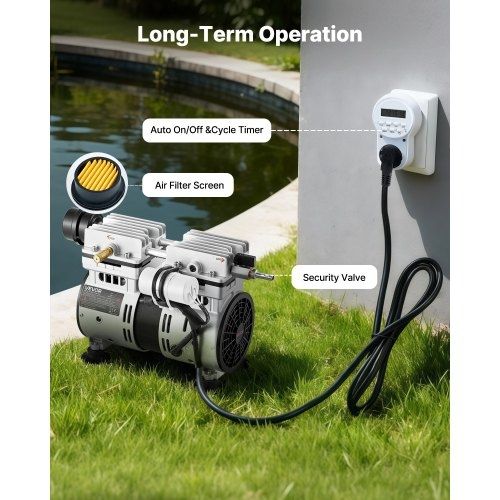 Pond Aerators, 5.2CFM Aeration System for Lakes up to 3 Acres, 4/5 HP Air Compressor, 1 Diffuser & 30.5 m Weighted Tubing, Outdoor Pond Aeration Pump for Deep Water Oxygen Circulation
