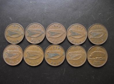 10 Irish half pennies (1940-1966)