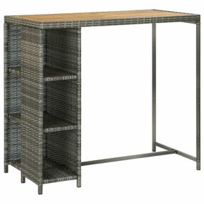 Bar Table with Storage Rack Grey Poly Rattan - Free Delivery Nationwide