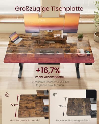 Height Adjustable Desk 140 x 70 cm USB-C Port