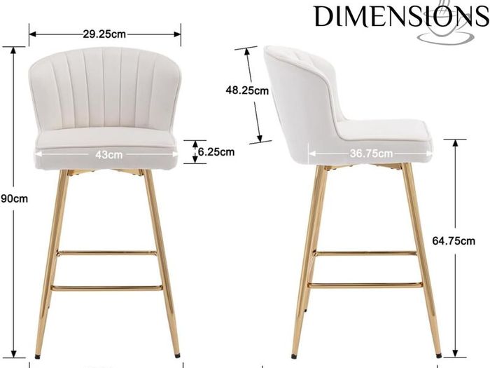 Beige Velvet Bar Stools Set Counter Stools for Dining Room Kitchen Stools with Metal Legs