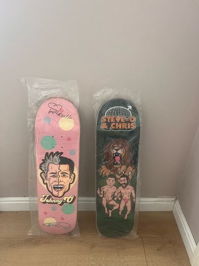 Jackass cast signed skateboards