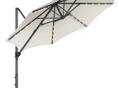 Parasol, Cantilever Parasol, 300 cm, 28 Solar LED Lights, UPF 50 Garden Umbrella, 360 Rotatable, Tilt Angle Infinitely Adjustable, with Crank, Cross Base,