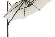 Parasol, Cantilever Parasol, 300 cm, 28 Solar LED Lights, UPF 50 Garden Umbrella, 360 Rotatable, Tilt Angle Infinitely Adjustable, with Crank, Cross Base,