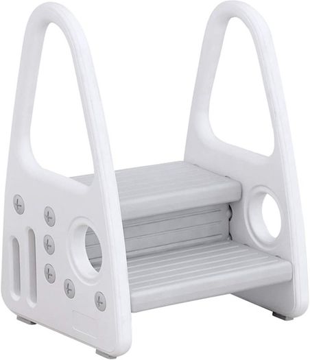 Toddler Step Stool for Bathroom Sink, Kids Two Step Stool for Toilet Potty Training, Kitchen Counter, Children Step Up Learning Helper with Safety Handles and Non-Slip Pads,Gray