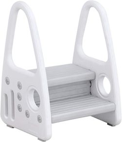 Toddler Step Stool for Bathroom Sink, Kids Two Step Stool for Toilet Potty Training, Kitchen Counter, Children Step Up Learning Helper with Safety Handles and Non-Slip Pads,Gray