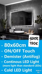 LED Bathroom Mirror Demister Antifog Touch Switch 80x60cm
