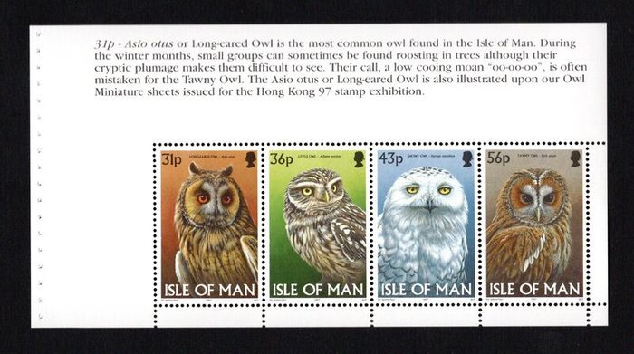 1997 Isle of Man Owls Commemorative Stamps Booklet Mint Never Hinged (MNH)