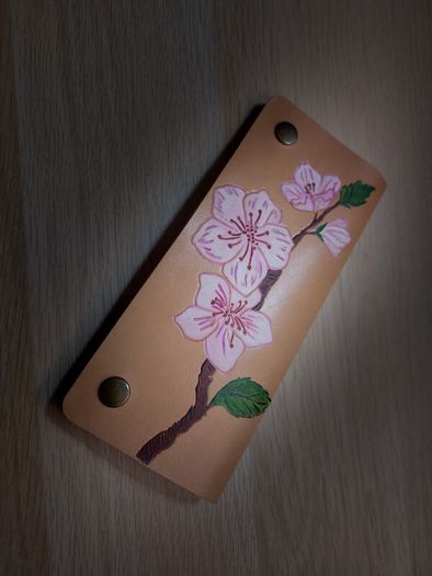 Leather cherry blossom wallet