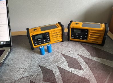 Two Sangean Emergency SDR 800 DAB+ radios full sets plus spare batteries