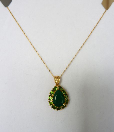 Sterling silver, 14k gold plated, green onyx & diopside pendant & necklace
