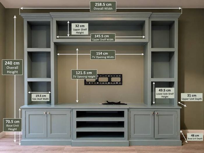 Large custom-built fitted media wall / TV unit in very good used condition.