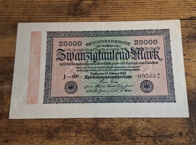 German Empire, 20000 Mark 1923 Banknote, 20 February 1923, almost uncirculated - free standard postage