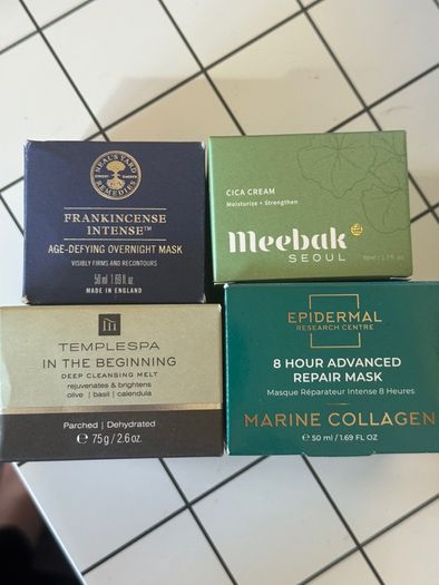 Overnight mask, Marine collagen mask, cica moisturizer, temple spa cleansing balm