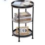 3-Tier Round Side Table with Storage Shelf Edge Protection Tray, Sturdy Metal Frame Coffee Table Bedside Table for Living Room Bedroom Small Spaces/Oak Image 2