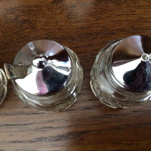 Vintage Condiment Creut Set Glass And Stainless Steel  Complete Vgc