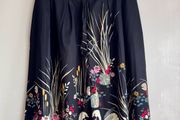 Black Swan Print Knee Length Skirt | Floral &amp; Nature Design | Size 14 Approx