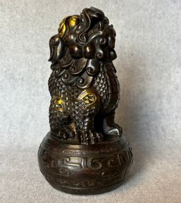 Chinese Guardian Lion - Bronze, Gold Accents