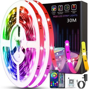 30M Led Strip Lights (2 Rolls of 15M) Bluetooth Smart App Control Music Sync Color Changing RGB Led Light Strips with Remote,LED Lights for Bedroom Room Home Birthday Decor