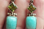 Vintage 925 Sterling Silver Peridot and Natural Turquoise Earrings.