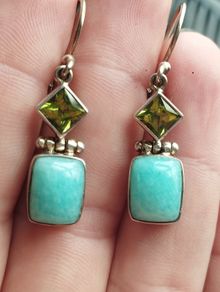 Vintage 925 Sterling Silver Peridot and Natural Turquoise Earrings.