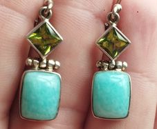 Vintage 925 Sterling Silver Peridot and Natural Turquoise Earrings.