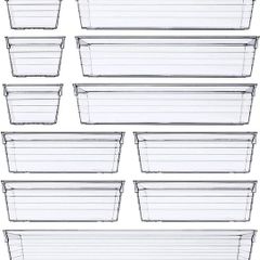 FREE EXPRESS SHIPPING 14 PCS Clear Plastic Drawer Organisers Tray for Makeup, Kitchen Utensils, Jewelries and Gadgets