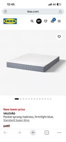 Ikea VALEVAG Pocket sprung super king mattress, firm/light blue