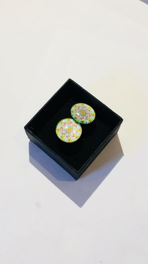 Yellow, White, Green and Pink glass cufflinks