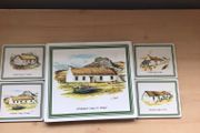 Irish Country Cottage Themed Placemat and Coaster Set x4