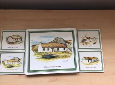 Irish Country Cottage Themed Placemat and Coaster Set x4