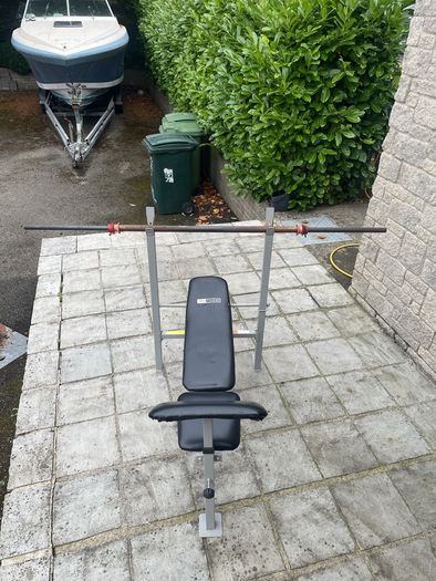 Pro Fitness Adjustable Weight Bench + Barbell