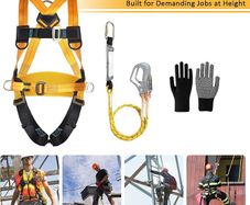 Fall Protection Safety Harness with Dual Lanyard and Double Hooks, Adjustable Full Body Harness for Men, Construction, Climbing, Roofing, Exterior Work, Max Load 100kg, EN 361/354/355 Certified