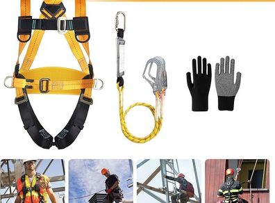 Fall Protection Safety Harness with Dual Lanyard and Double Hooks, Adjustable Full Body Harness for Men, Construction, Climbing, Roofing, Exterior Work, Max Load 100kg, EN 361/354/355 Certified