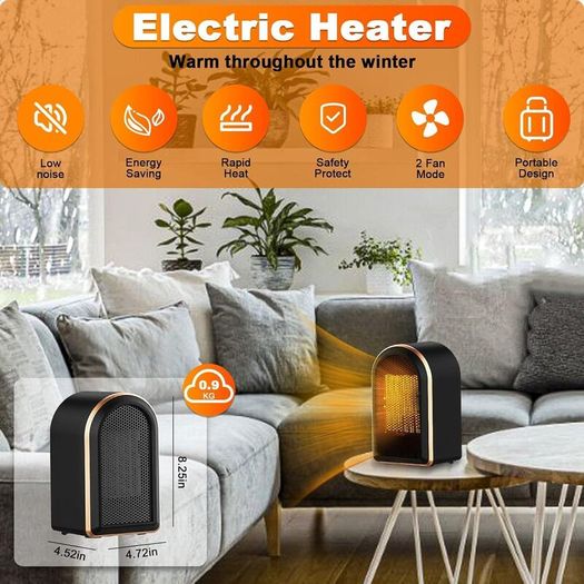 Electric Heater, Space Heater with 800W/1200W Heating Modes Portable PTC Ceramic Plug in Heaters for Home Low Energy Adjustable Heater Tip-Over & Overheat Protection Room Bedroom Office