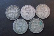 Great Britain George V. 5 Silver coins@3p (1920-1921)